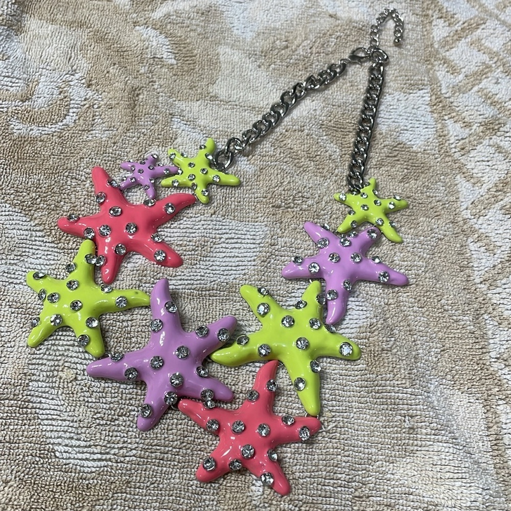 Colorful Rhinestone Large Starfish Necklace - Picture 8 of 14